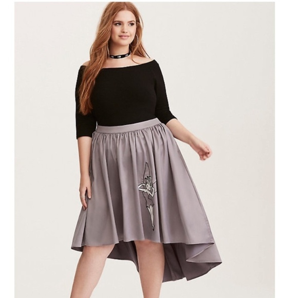 Torrid x Disney Tinkerbell Hi-Lo Silver Satin Skirt Size 12